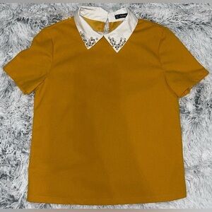 SHEIN mustard blouse with white collar size small